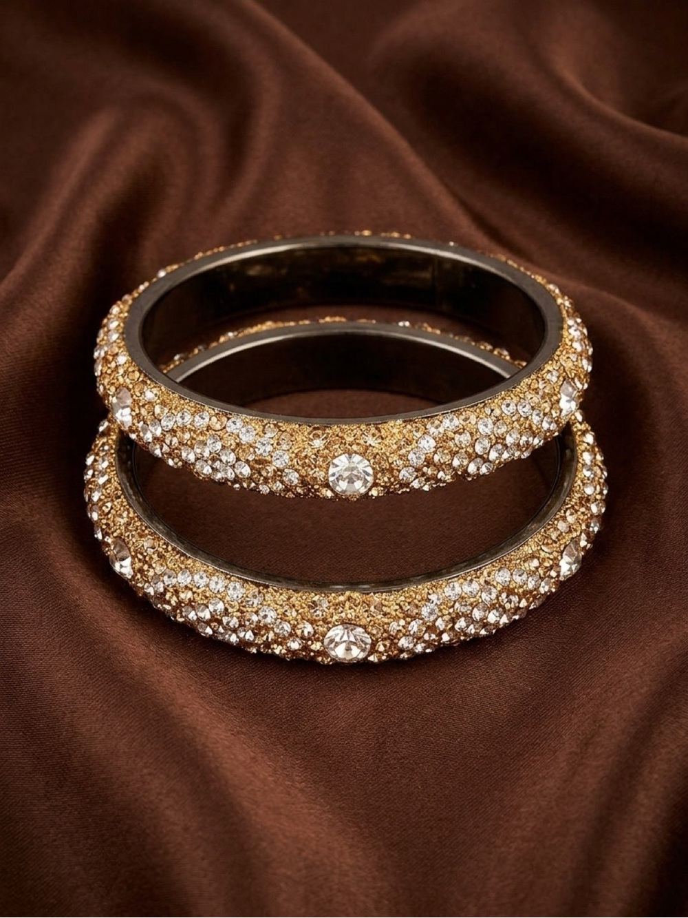 Gold Toned Crystal Bangle Bracelet Set - Women Jewelry